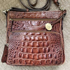 BRAHMIN CLEO PECAN MELBOURNE LEATHER CROSSBODY ORGANIZER BUILT in WALLET HANDBAG